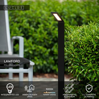 Lucide LAWFORD - Pollerleuchte - LED - 1x6W 3000K - IP54 - Schwarz